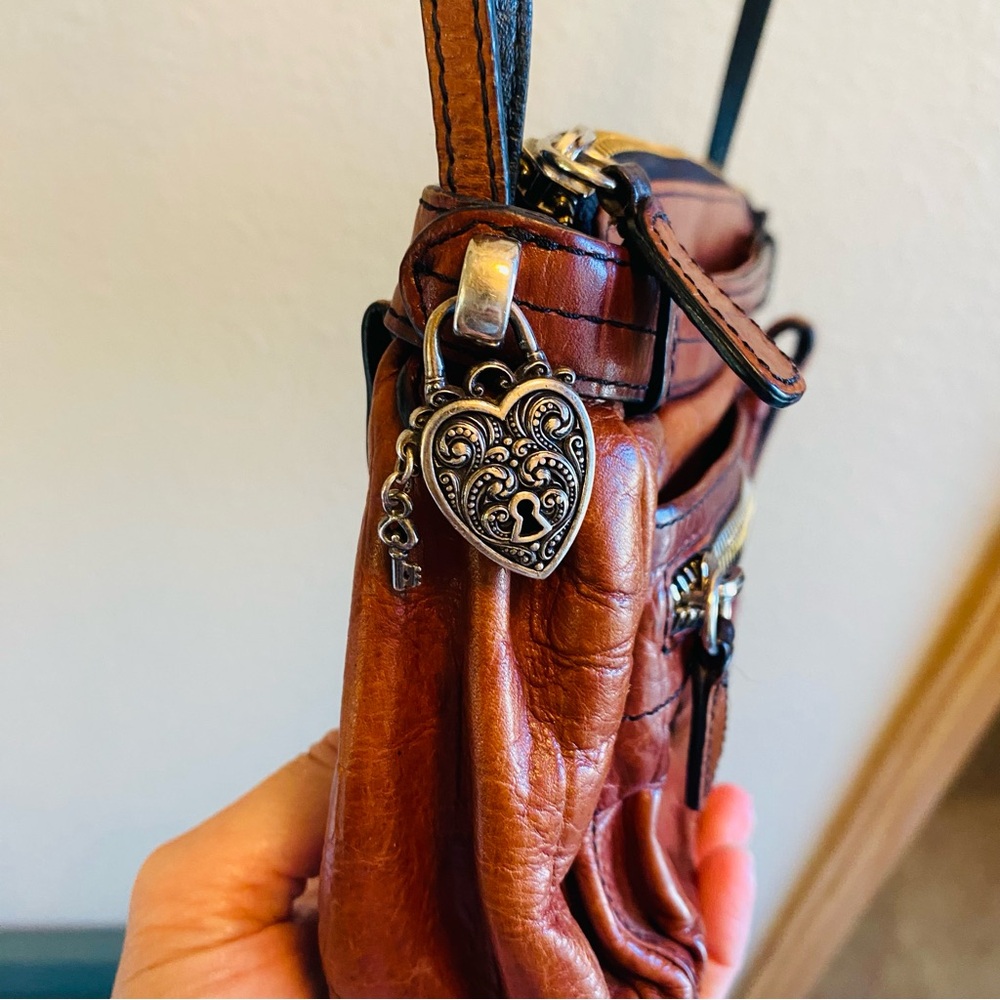 Brighton Small Brown Croc Embossed Leather Crossbody Organizer - Picture 6 of 10